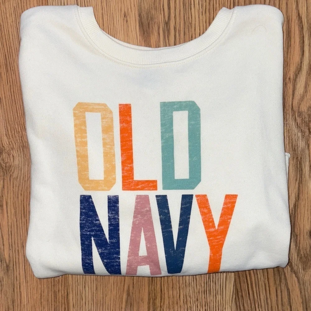 Old Navy White Sweatshirt with Multicolor Logo